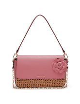 Anne Klein Soft Straw Flap Shoulder Bag with Floral Applique, Natural/Vintage Pink